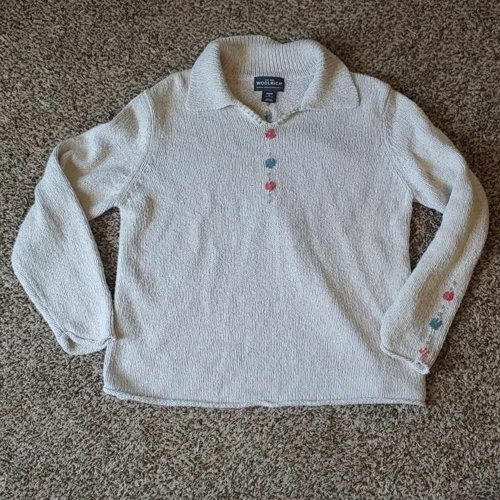 Vintage Woolrich Knit Sweater Women's PM Beige Floral Stitched Pullover